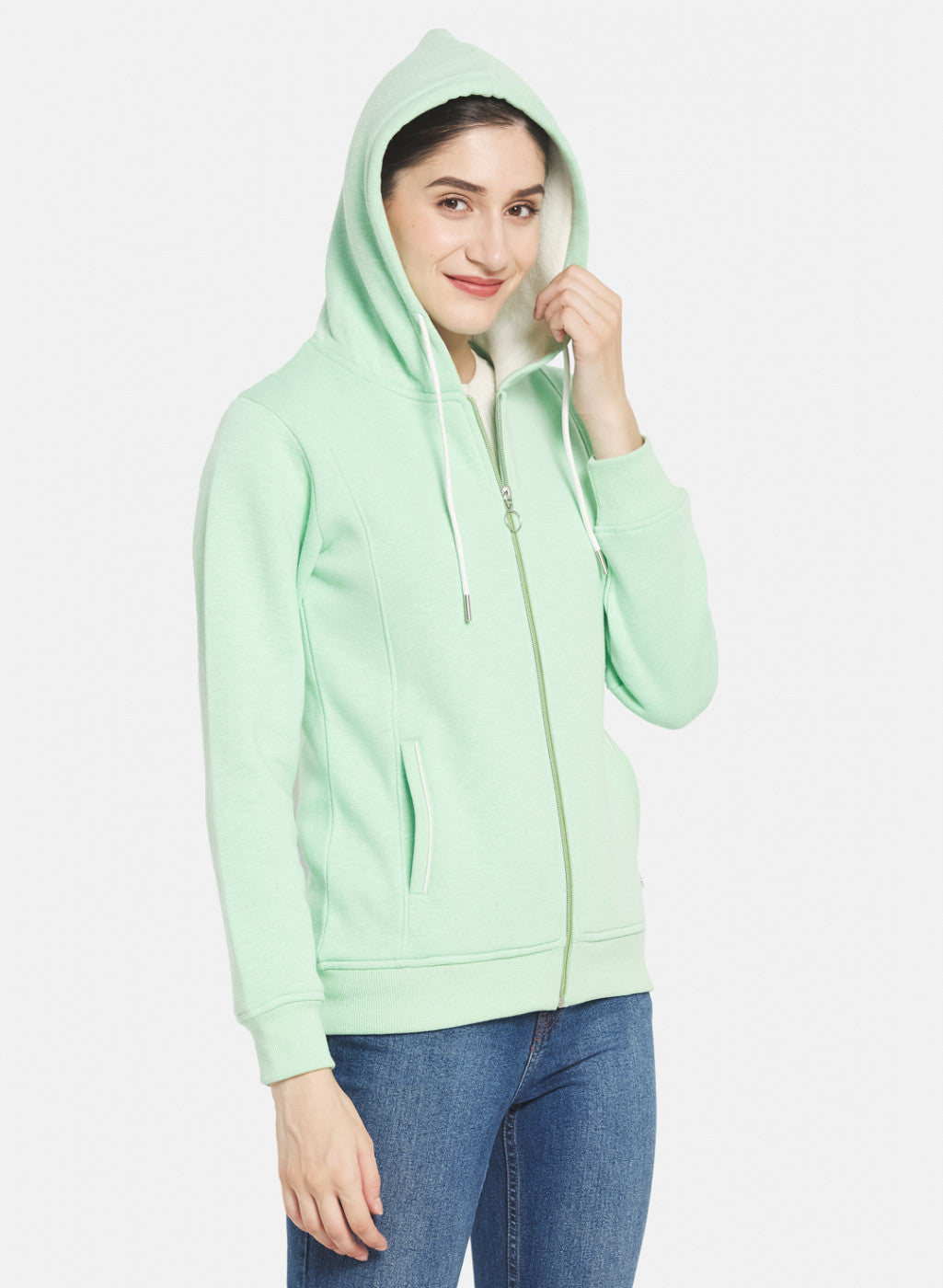 Women Sea Green Solid Sweatshirt