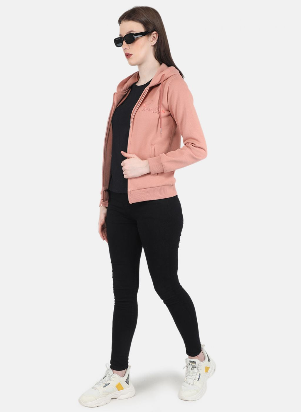 Women Peach Embroidered Sweatshirt