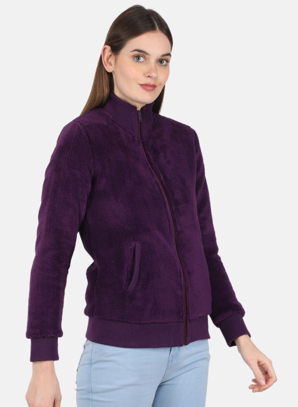 Women Purple Solid Sweatshirt