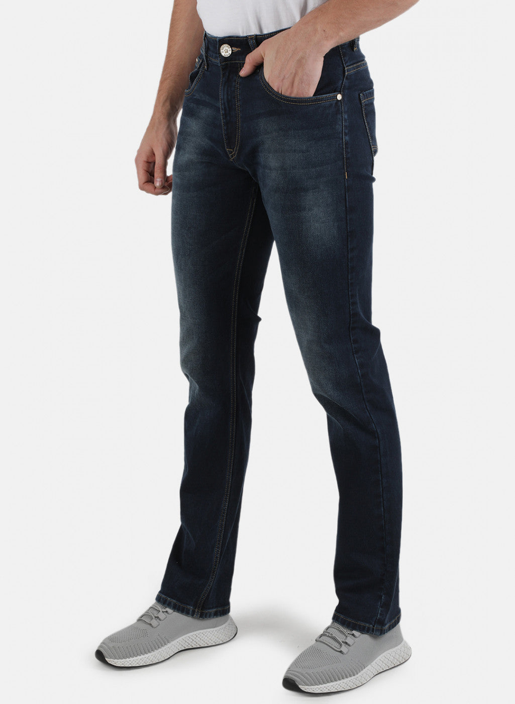 Men Navy Blue Regular Fit Denim