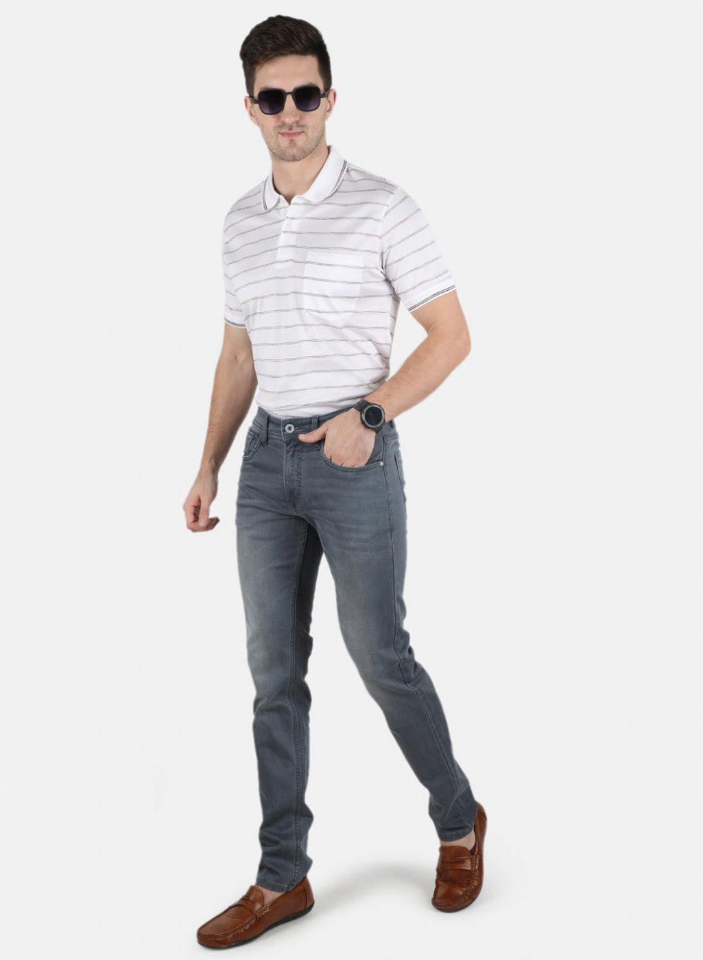 Men Grey Narrow Fit Denim