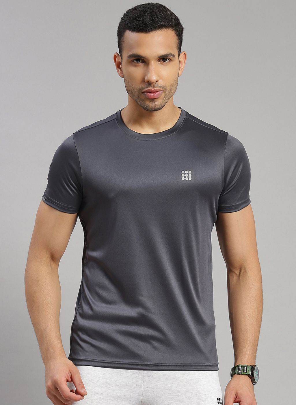 Rock.it Men Grey Solid T-Shirt