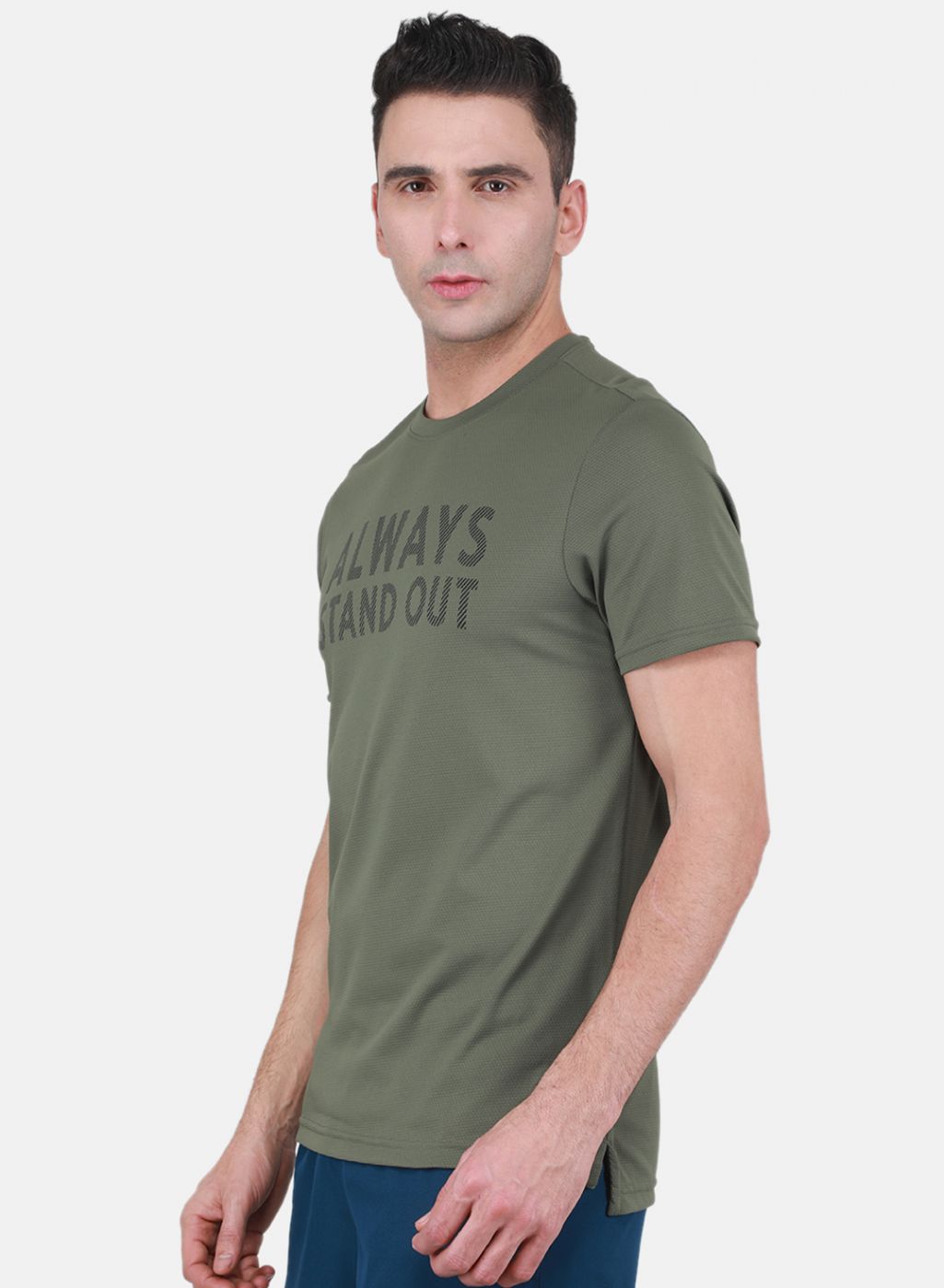 Rock-it Men Olive Self Design T-Shirt
