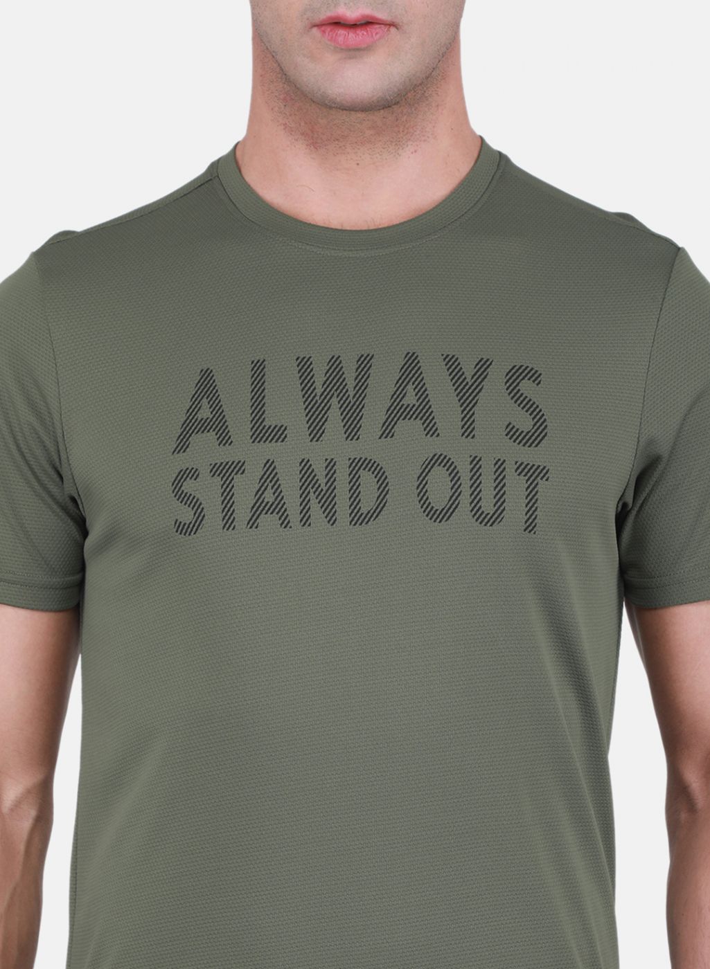 Rock.it Men Olive Self Design T-Shirt