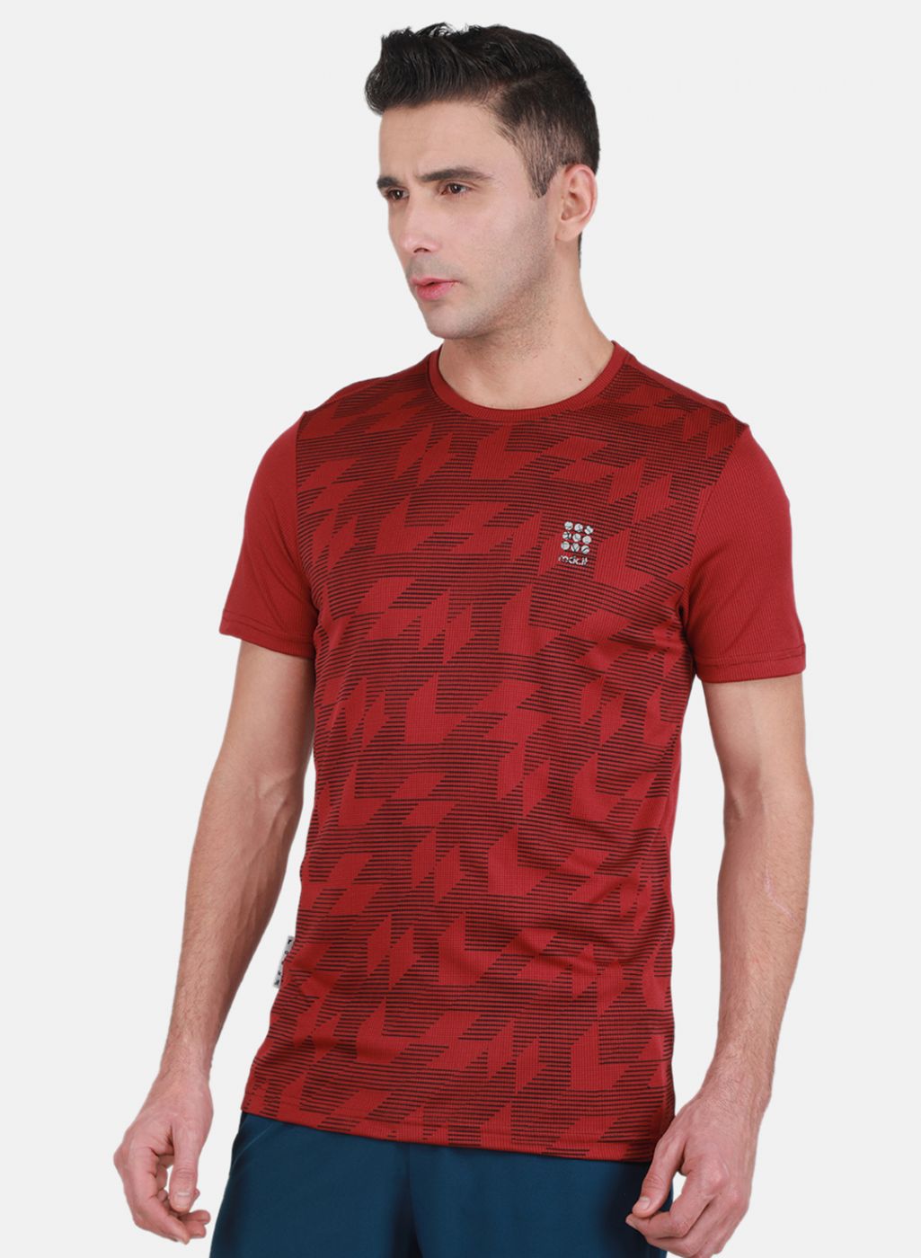 Rock-it Men Maroon Self Design T-Shirt