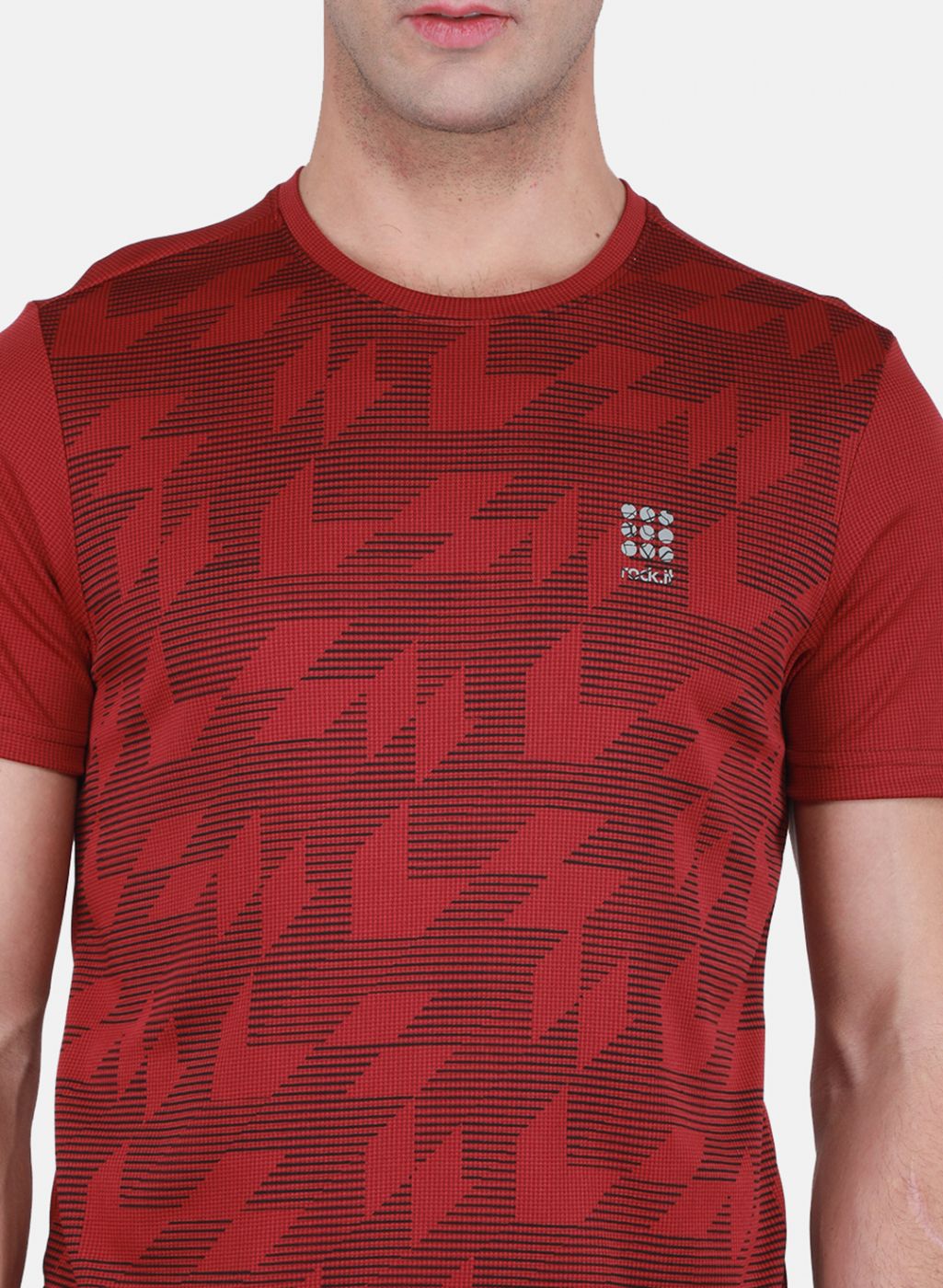 Rock.it Men Maroon Self Design T-Shirt