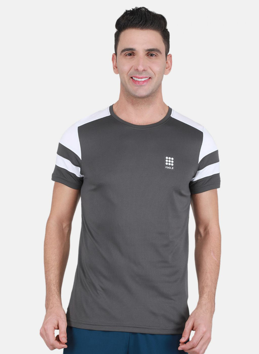 Rock.it Men Grey Self Design T-Shirt