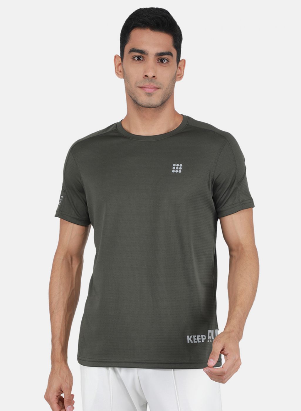 Rock-it Men Olive Self Design T-Shirt