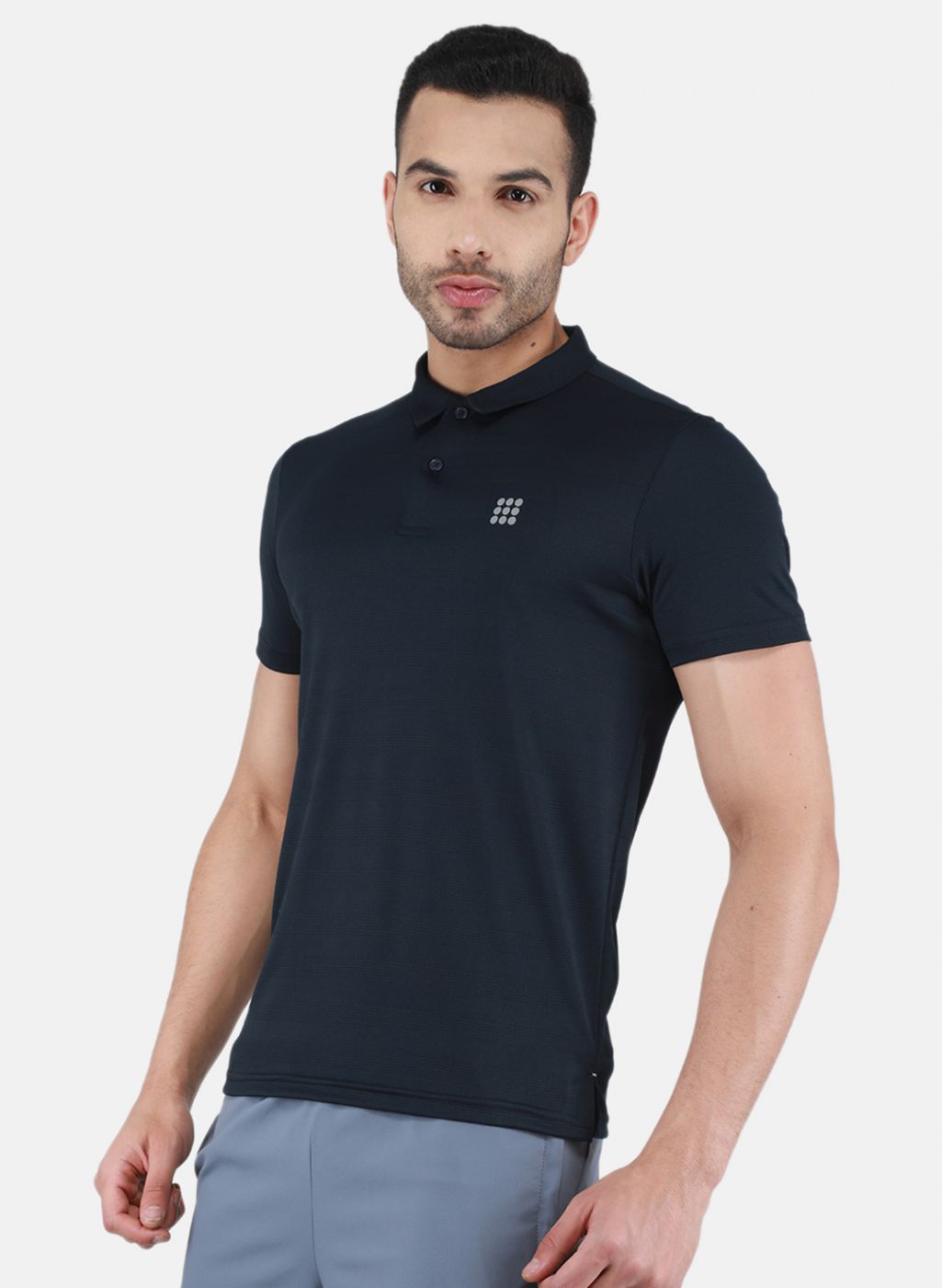 Men NAvy Blue Self Design T-Shirt