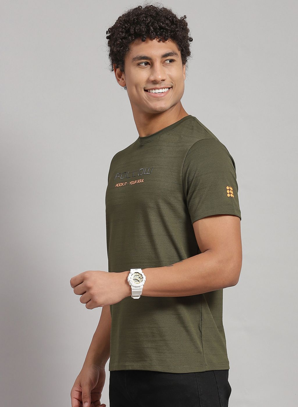 Rock.it Men Olive Printed T-Shirt