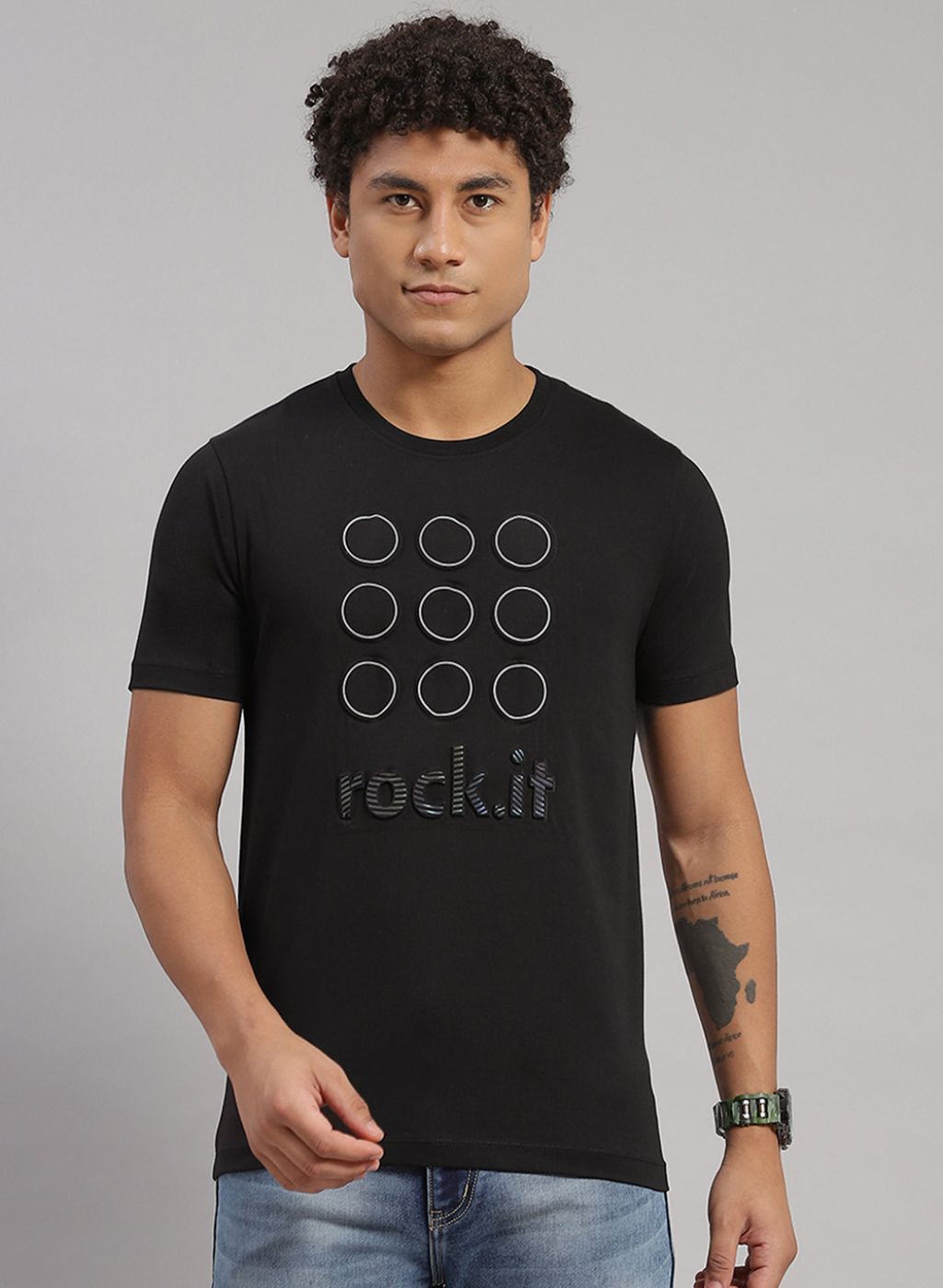 Rock.it Men Black Printed T-Shirt