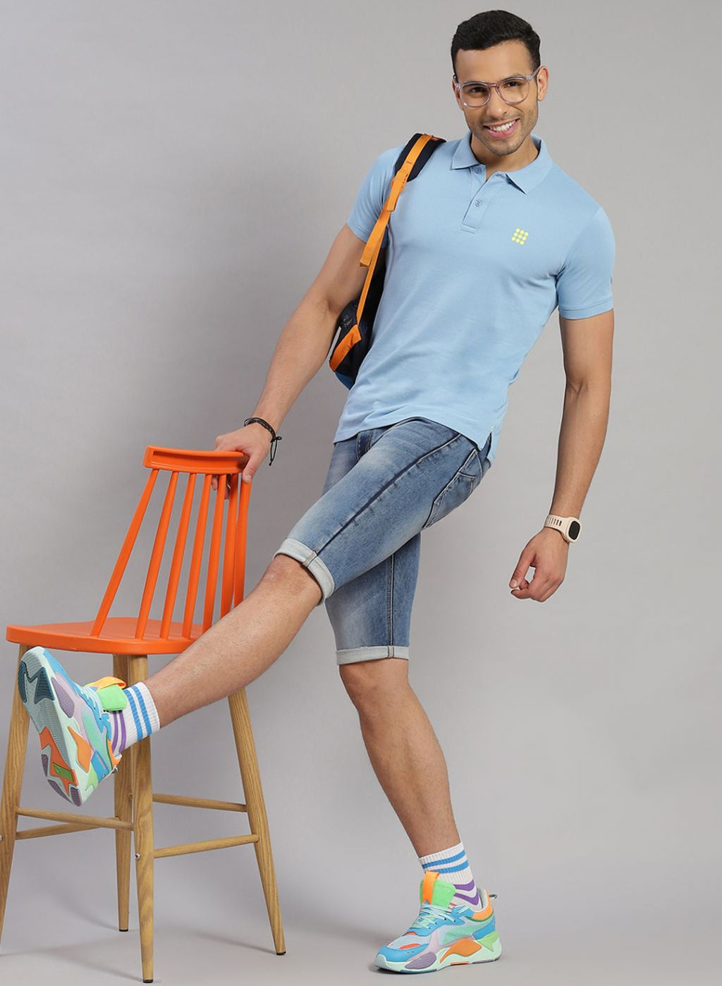 Rock.it Men Sky Blue Solid T-Shirt