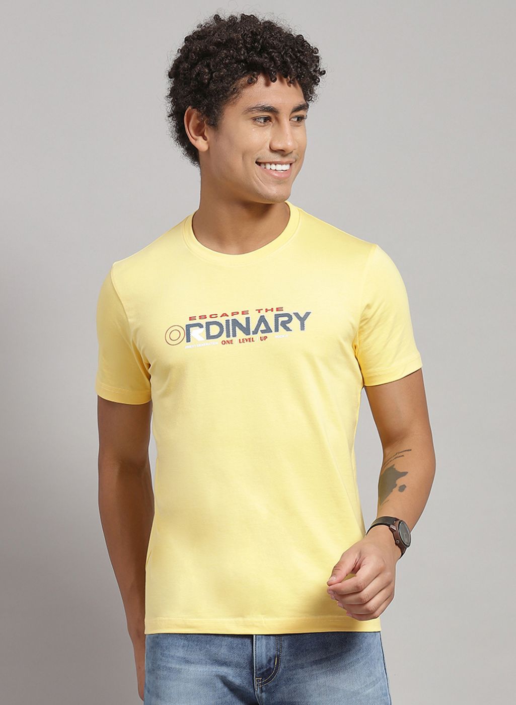 Men Yellow Printed T-Shirt 2 Pc