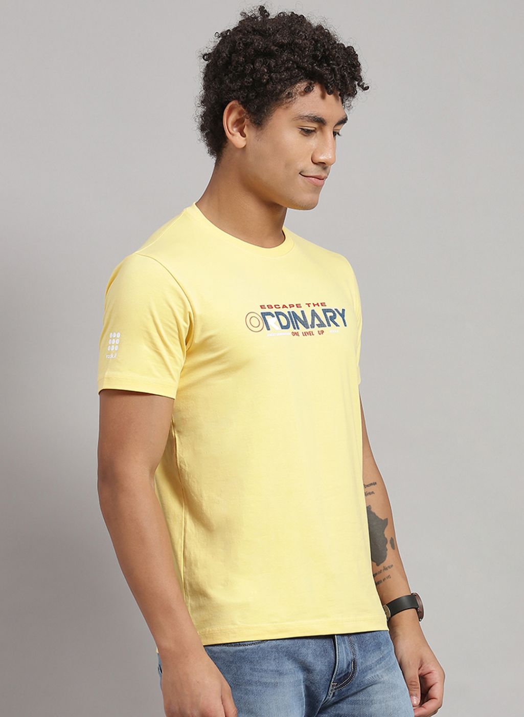 Men Yellow Printed T-Shirt 2 Pc