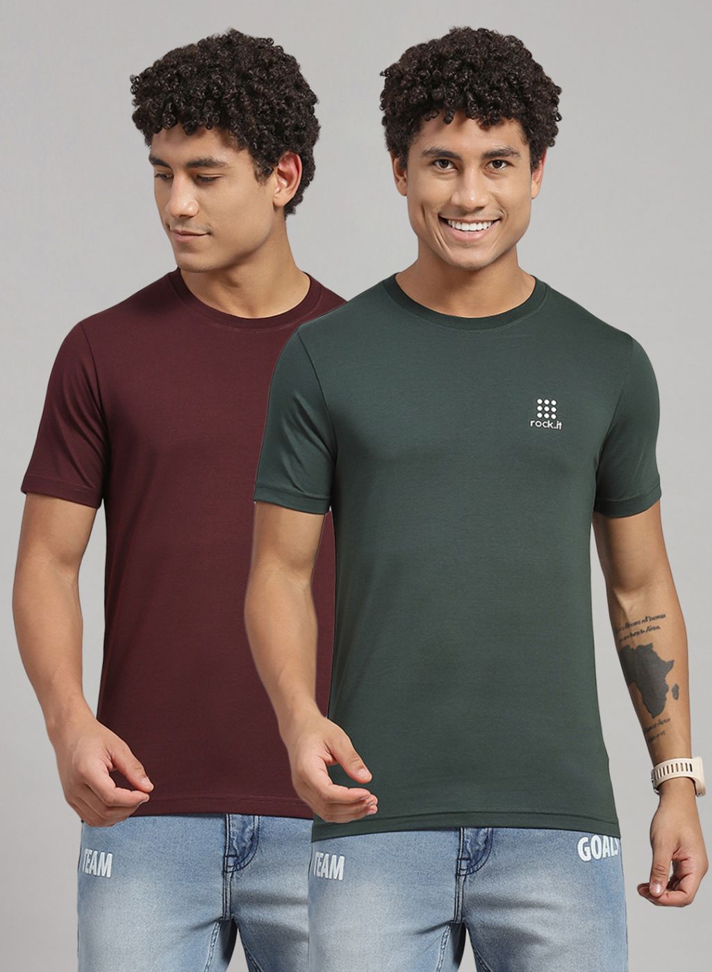 Men Green Solid T-Shirt 2 Pc