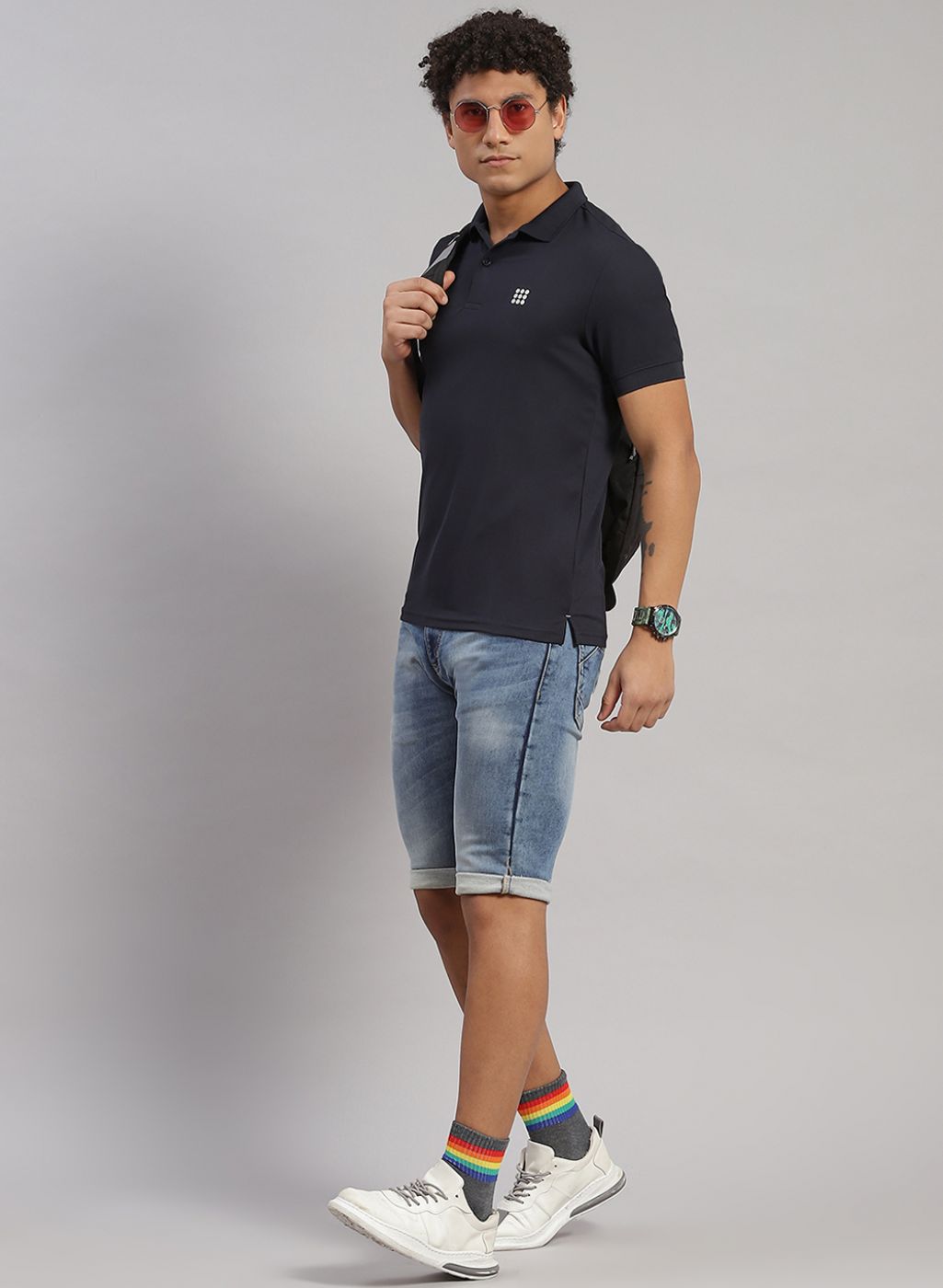 Rock.it Men Navy Blue Solid T-Shirt