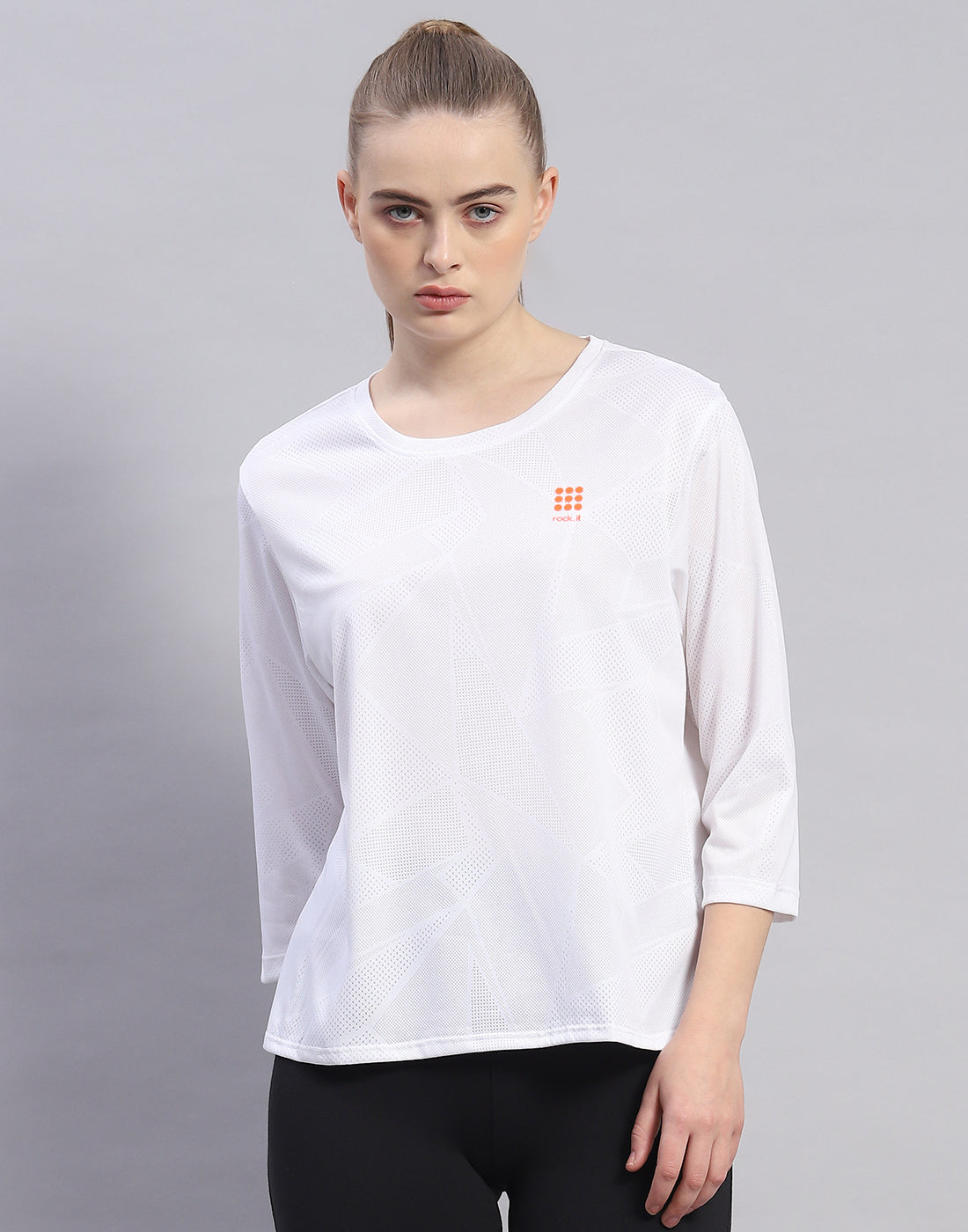 Rock.it Women White Solid Round Neck Half Sleeve Top
