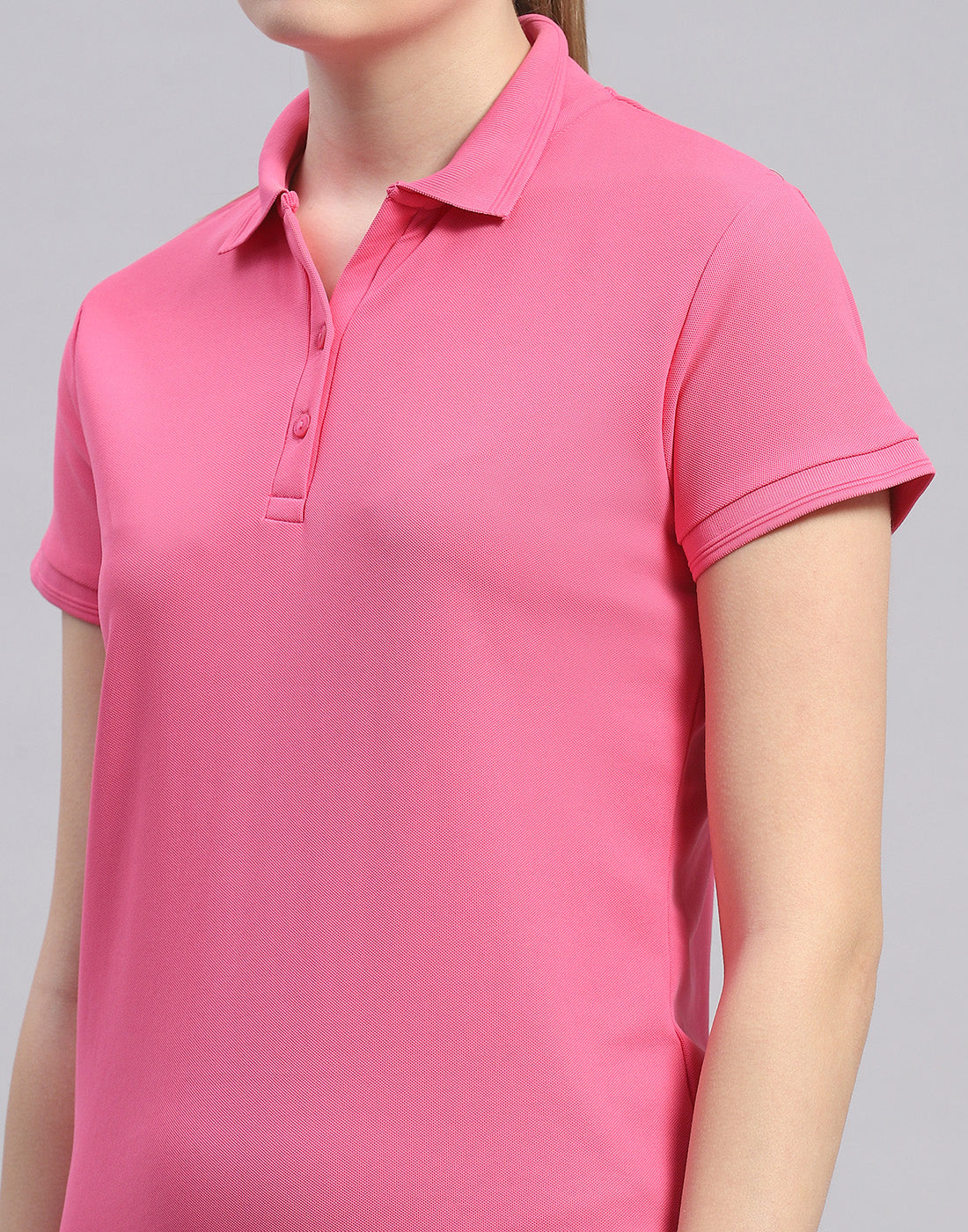 Rock.it Women Pink Solid Polo Collar Half Sleeve T-Shirt