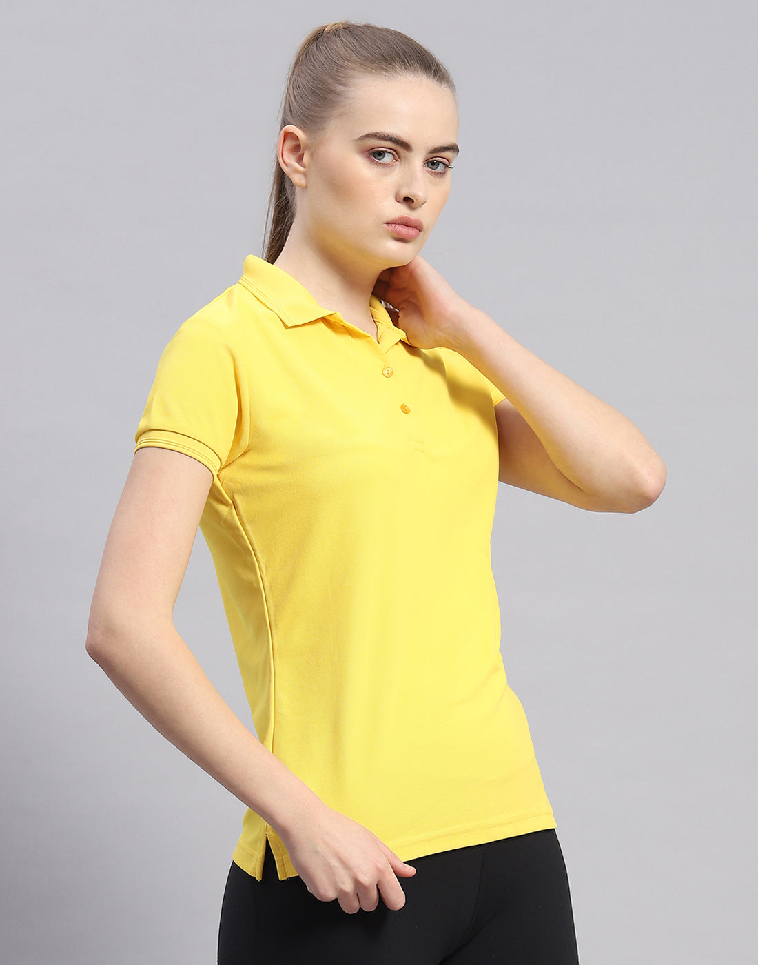 Rock.it Women Yellow Solid Polo Collar Half Sleeve T-Shirt