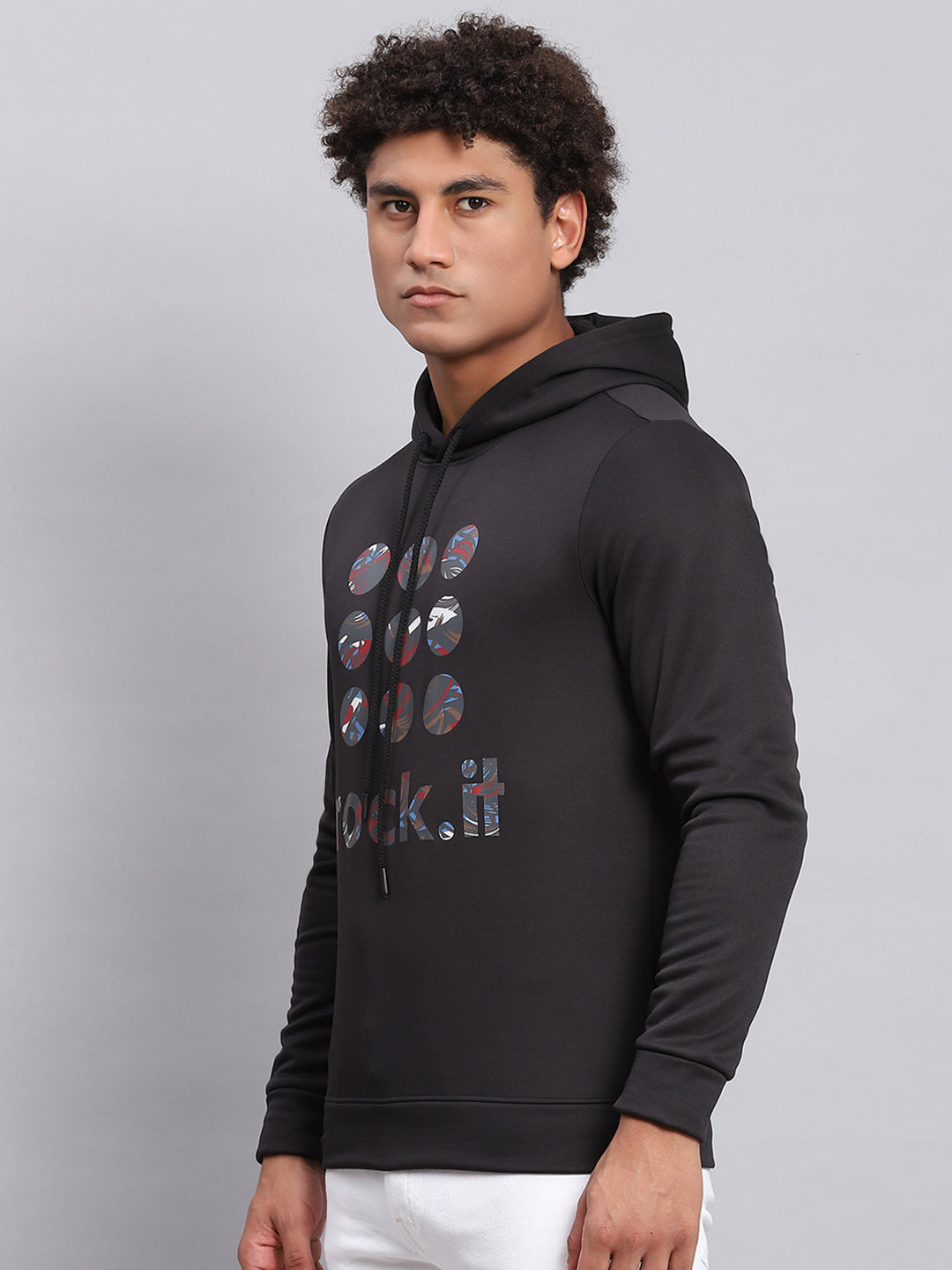 Rock.it Men Black Printed Hooded Full Sleeve Sweatshirt