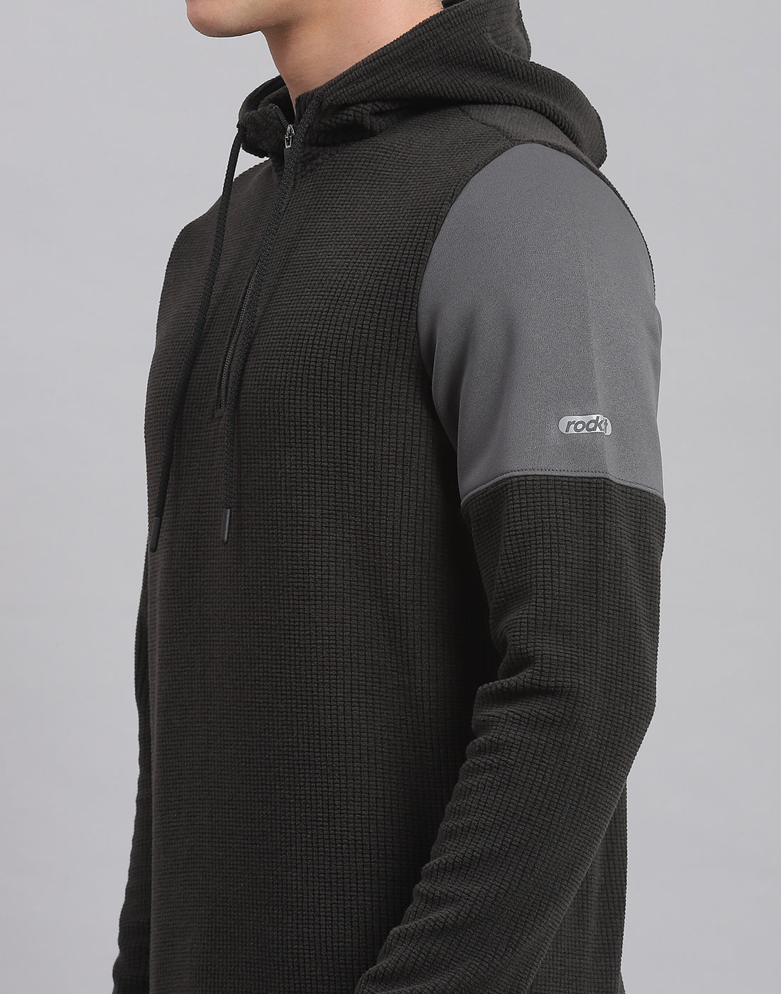 Rock.it Men Grey Solid Hooded Full Sleeve Sweatshirt