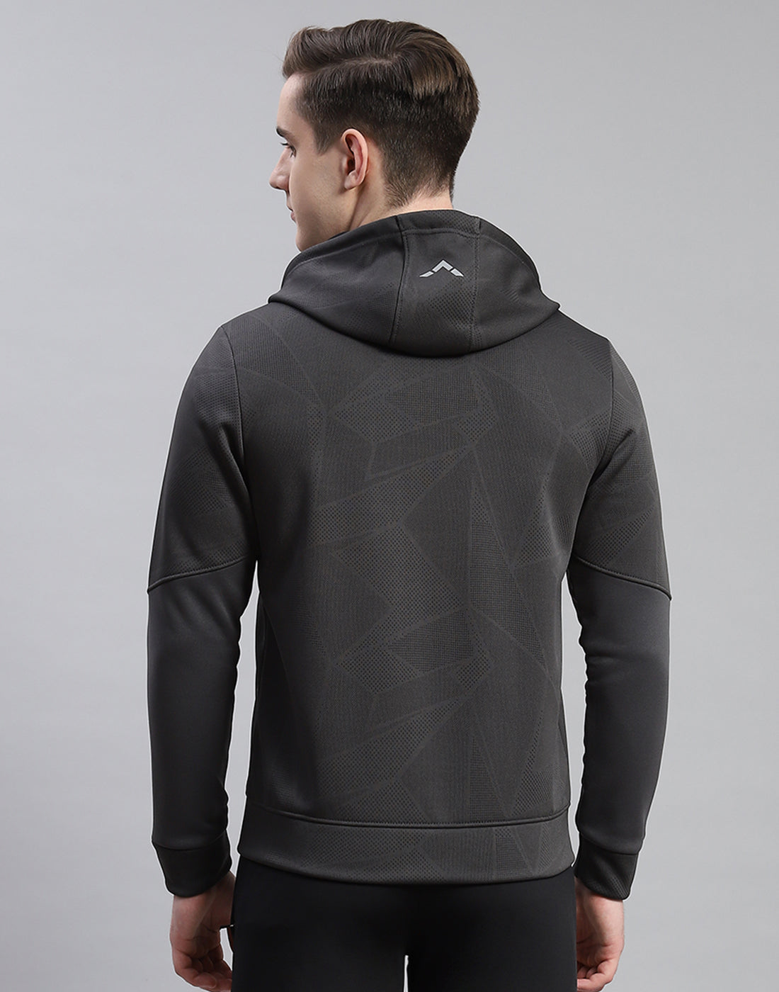 Rock.it Men Grey Self Design Hooded Full Sleeve Sweatshirt