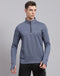 Rock.it Men Blue Solid Stand Collar Full Sleeve Sweatshirt
