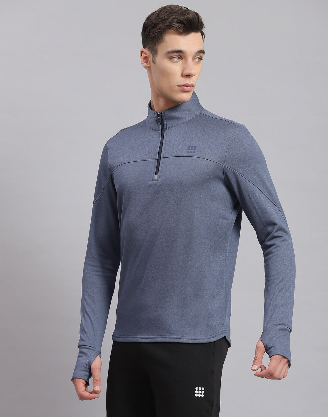 Rock.it Men Blue Solid Stand Collar Full Sleeve Sweatshirt
