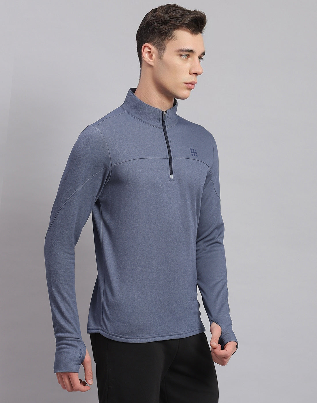 Rock.it Men Blue Solid Stand Collar Full Sleeve Sweatshirt