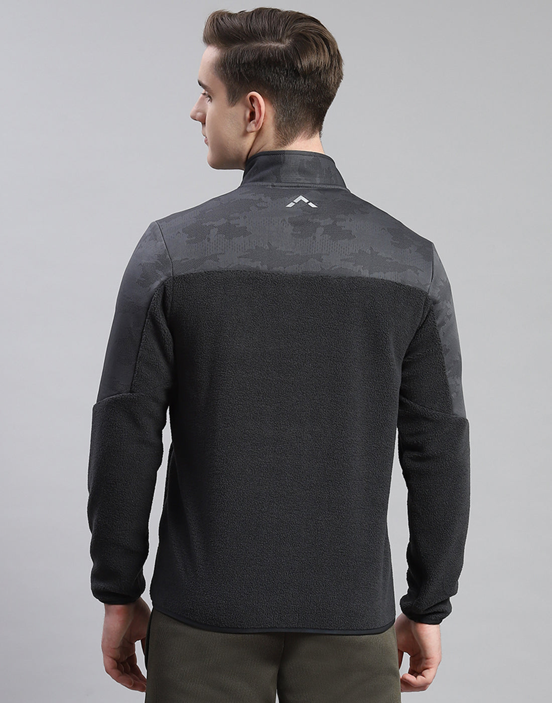 Rock.it Men Grey Self Design Stand Collar Full Sleeve Sweatshirt