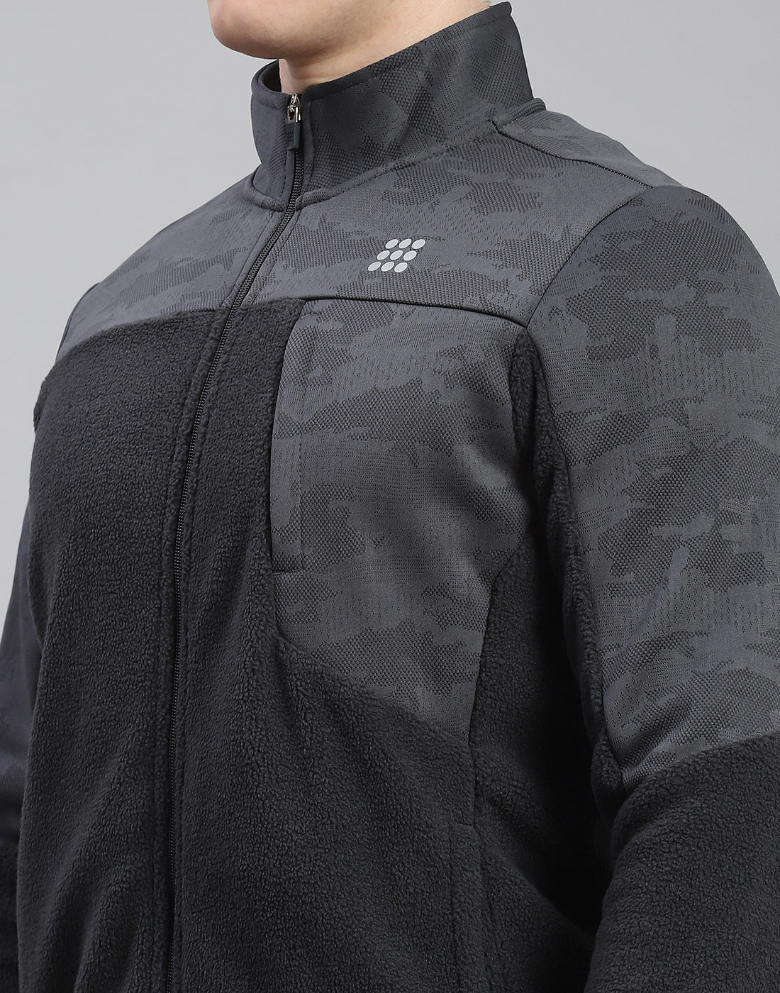 Rock.it Men Grey Self Design Stand Collar Full Sleeve Sweatshirt