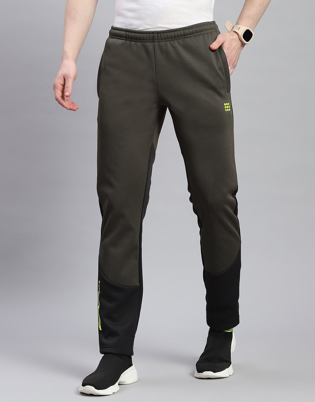 Rock.it Men Olive Self Design Regular Fit Winter Lower