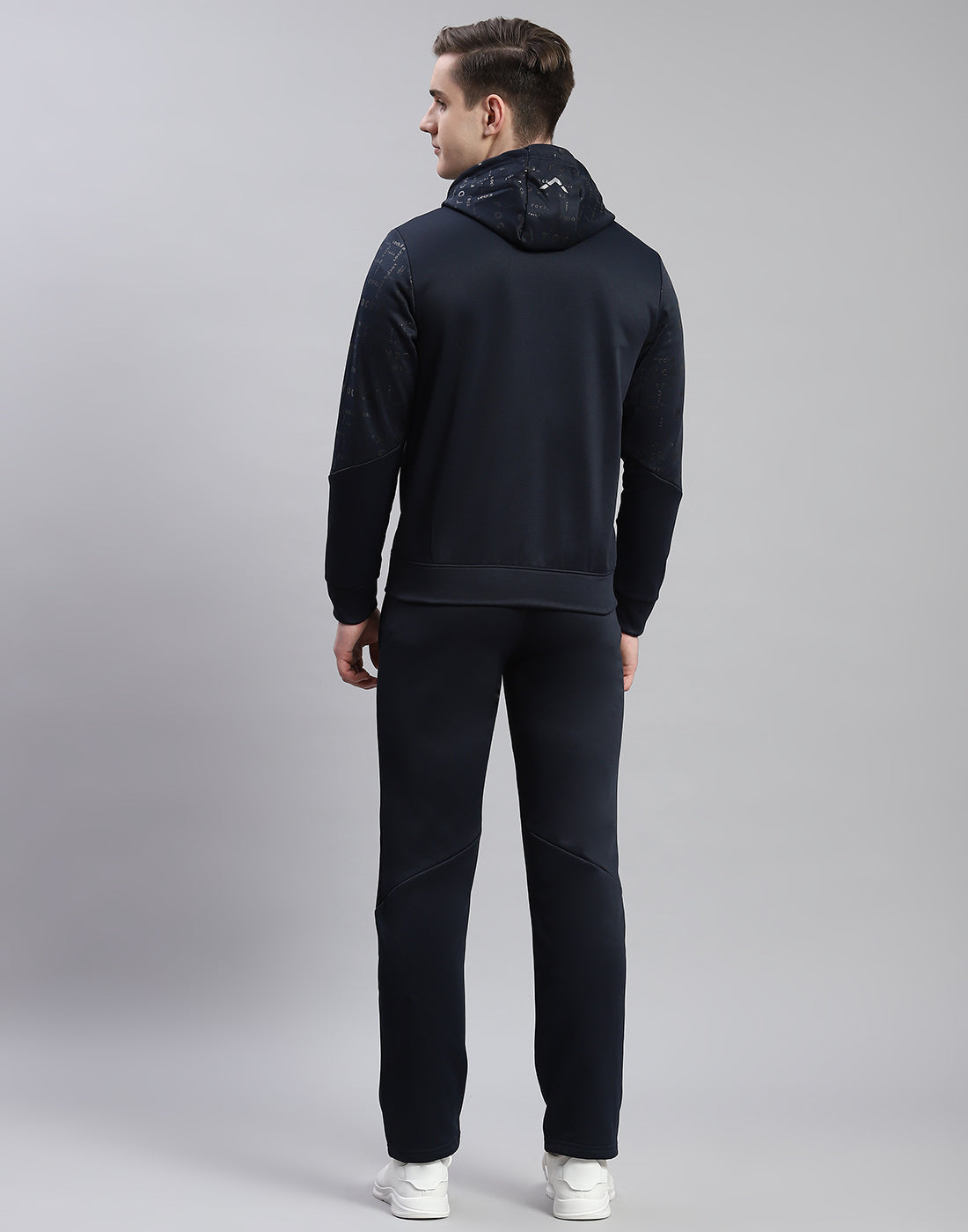 Rock.it Men Navy Blue Printed Hooded Full Sleeve Tracksuit