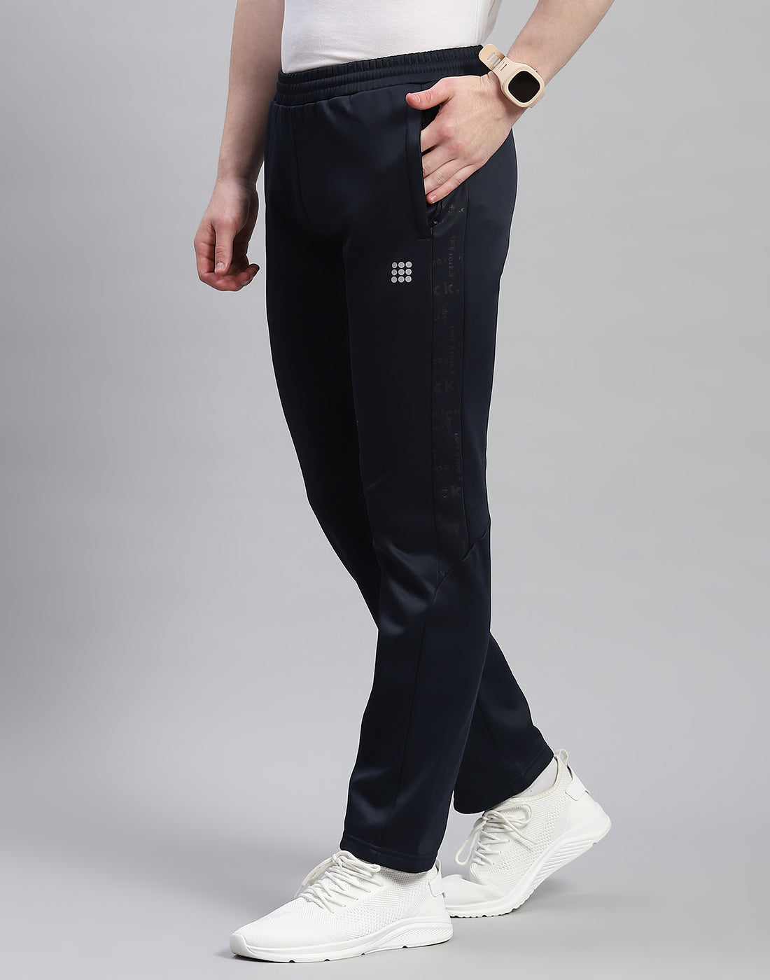 Rock.it Men Navy Blue Printed Hooded Full Sleeve Tracksuit