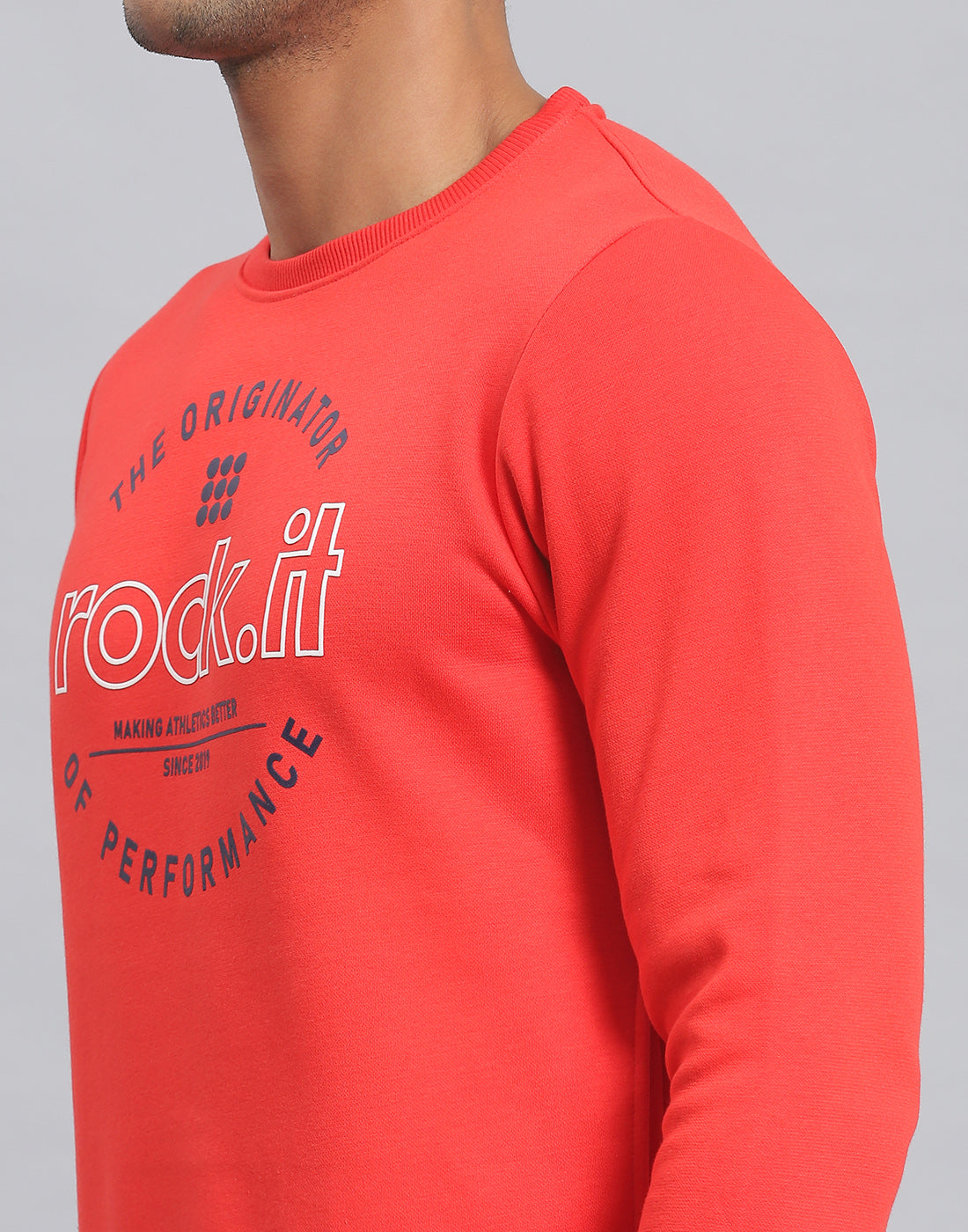 Rock.it Men Red Solid Round Neck Full Sleeve Sweatshirt