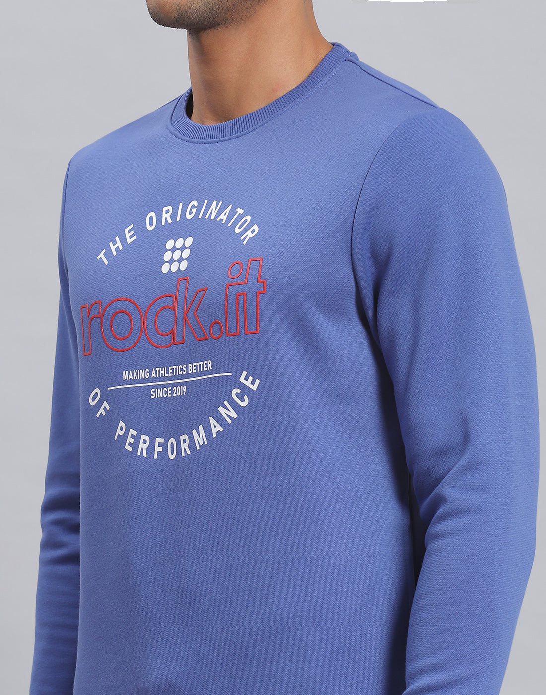 Rock.it Men Blue Solid Round Neck Full Sleeve Sweatshirt