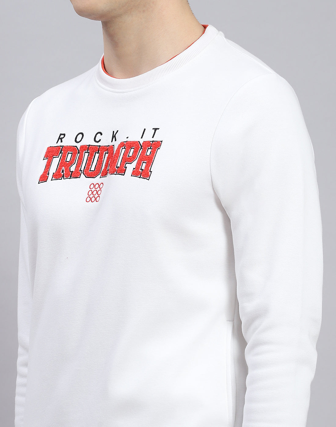 Rock.it Men White Solid Round Neck Full Sleeve Sweatshirt