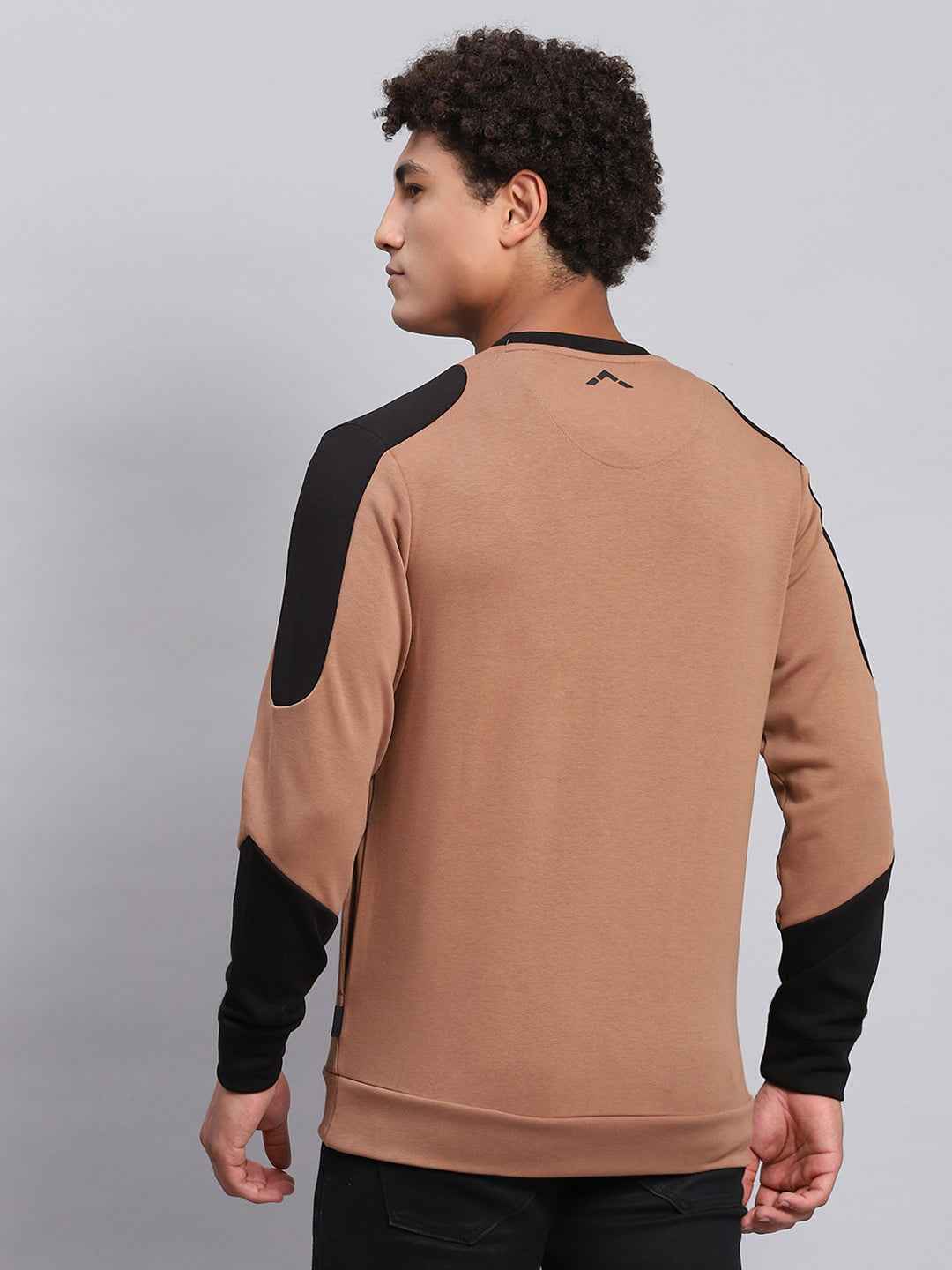 Men Brown Solid Round Neck Full Sleeve Sweatshirt