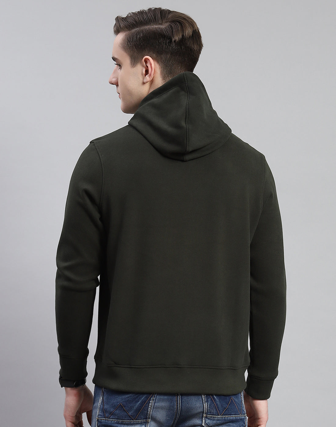 Rock.it Men Olive Solid Hooded Full Sleeve Sweatshirt