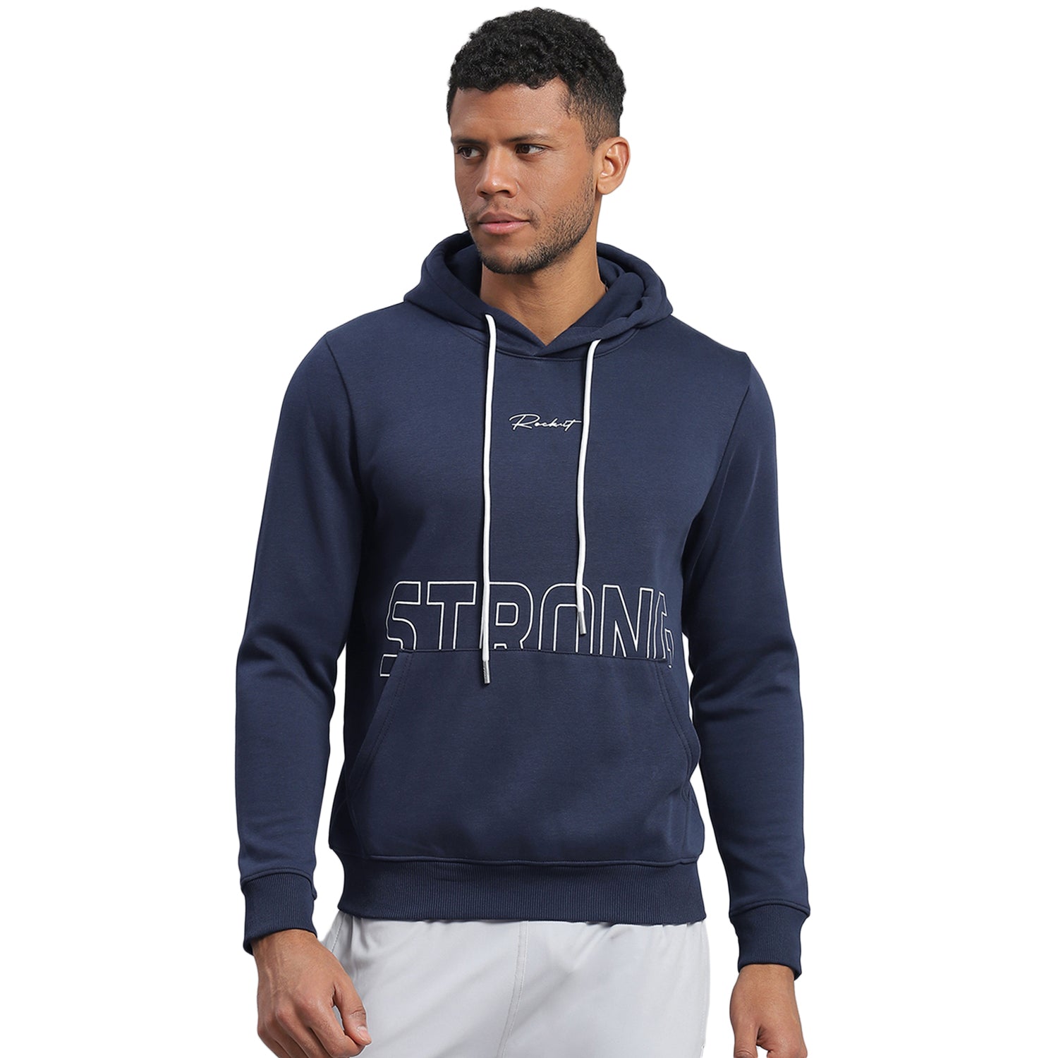 Rock.it Men Navy Blue Printed Hooded Full Sleeve Sweatshirt