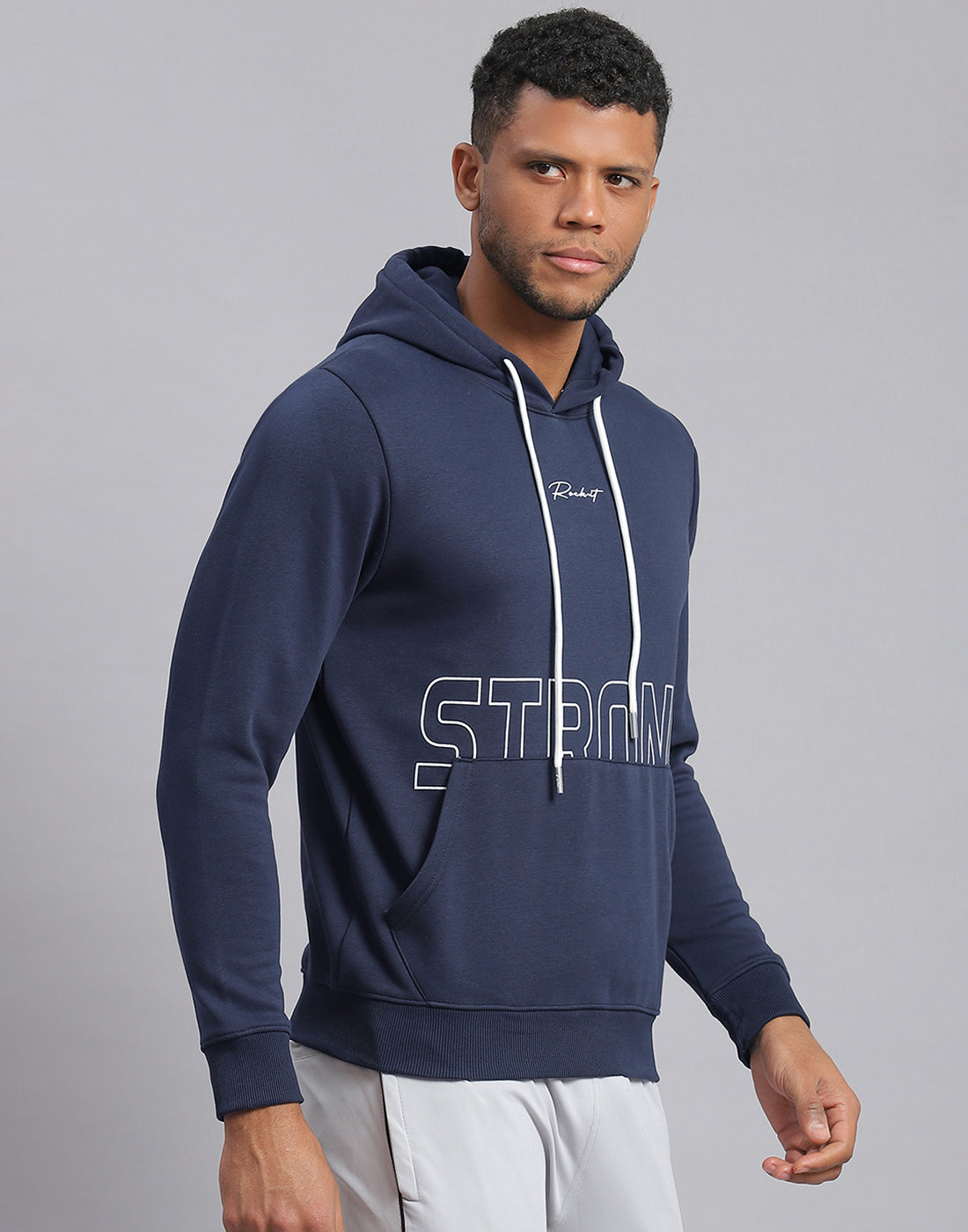 Rock.it Men Navy Blue Printed Hooded Full Sleeve Sweatshirt