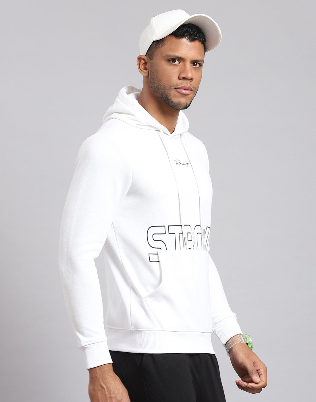 Rock.it Men White Printed Hooded Full Sleeve Sweatshirt