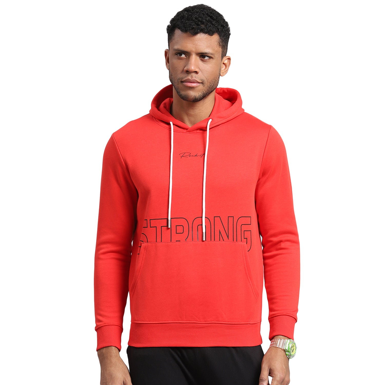 Rock.it Men Red Printed Hooded Full Sleeve Sweatshirt