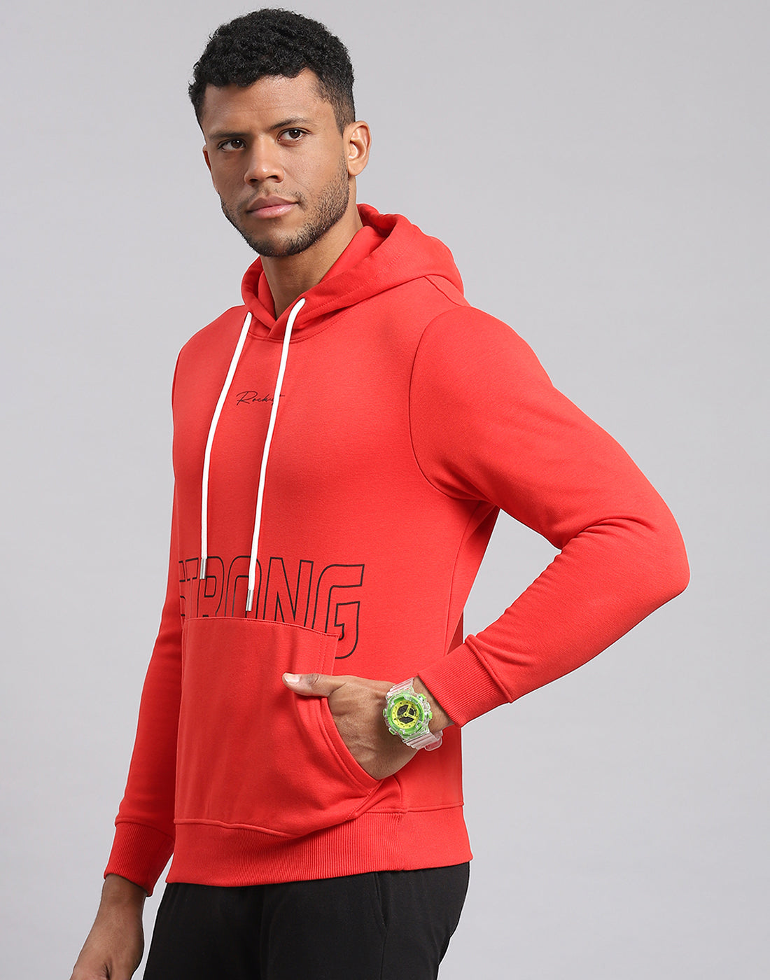 Rock.it Men Red Printed Hooded Full Sleeve Sweatshirt