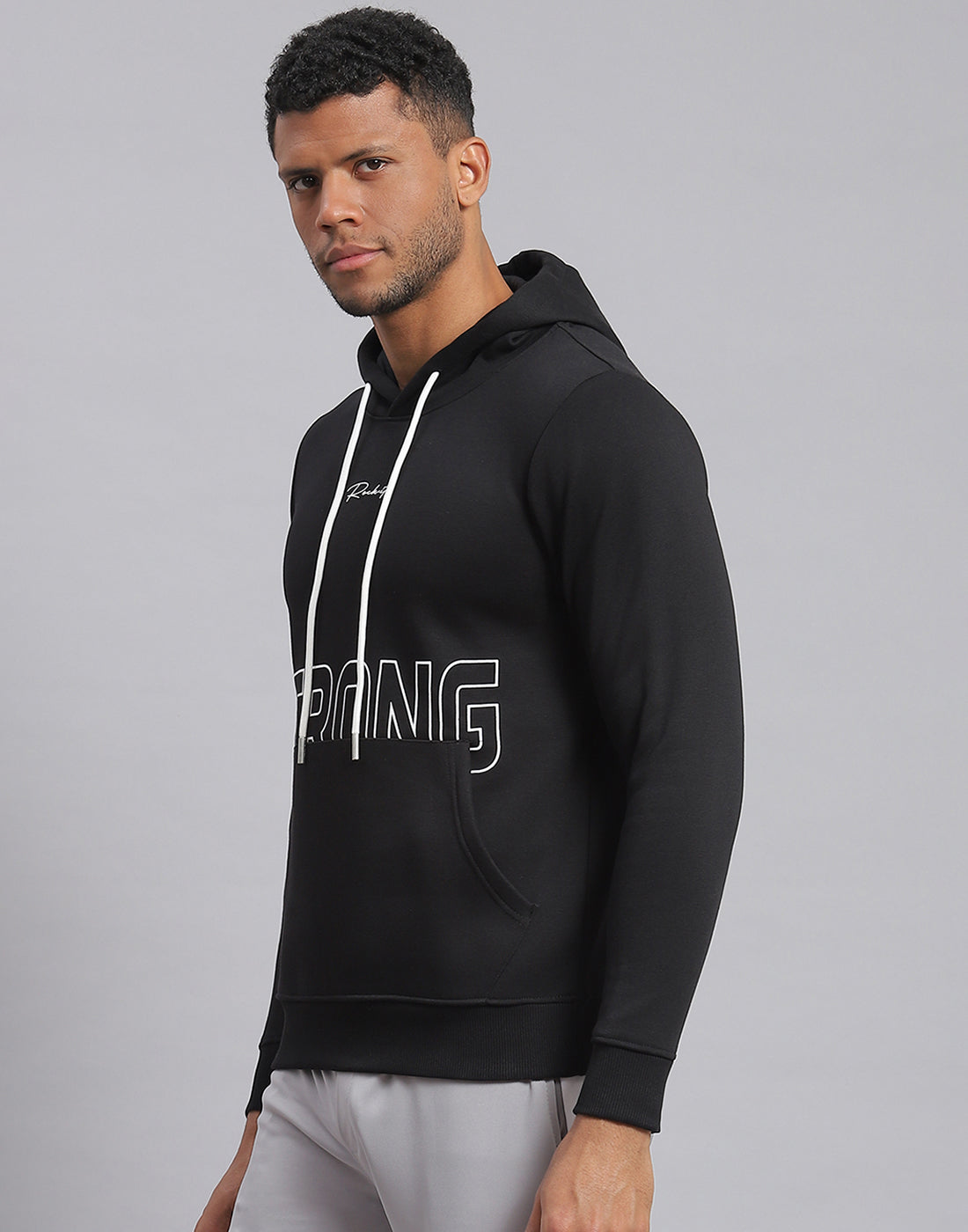 Rock.it Men Black Printed Hooded Full Sleeve Sweatshirt