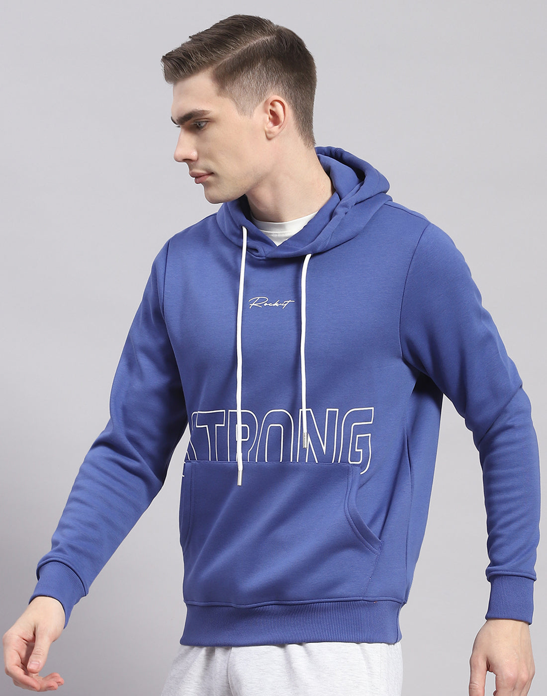 Rock.it Men Blue Printed Hooded Full Sleeve Sweatshirt