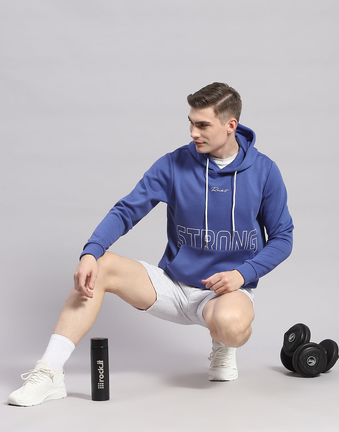 Rock.it Men Blue Printed Hooded Full Sleeve Sweatshirt