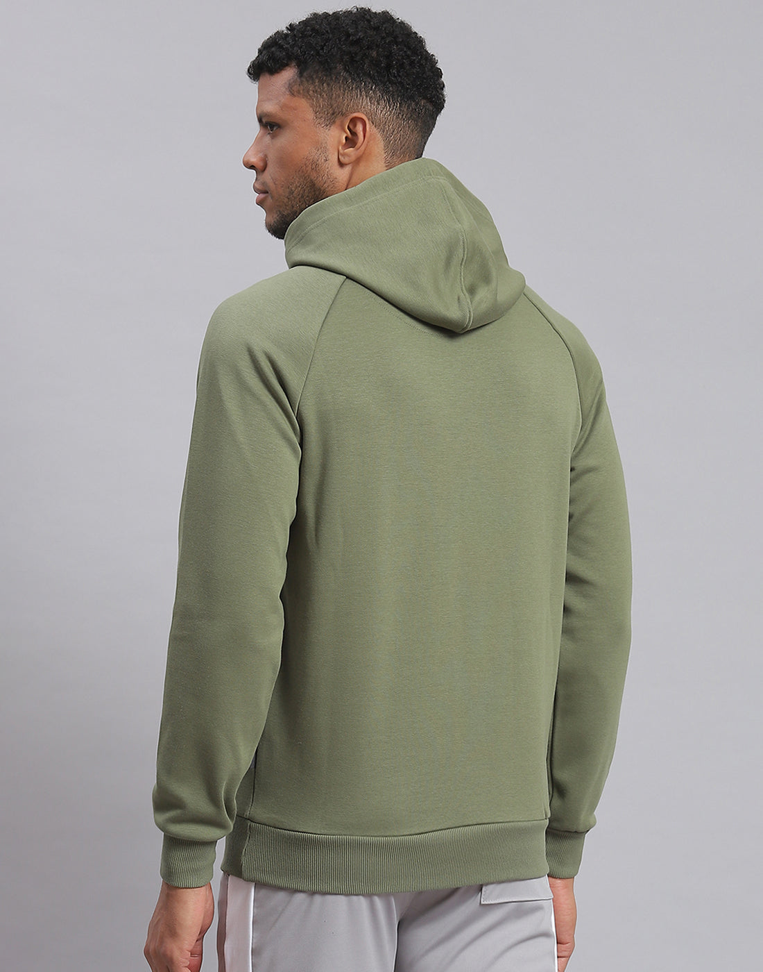 Rock.it Men Olive Printed Hooded Full Sleeve Sweatshirt