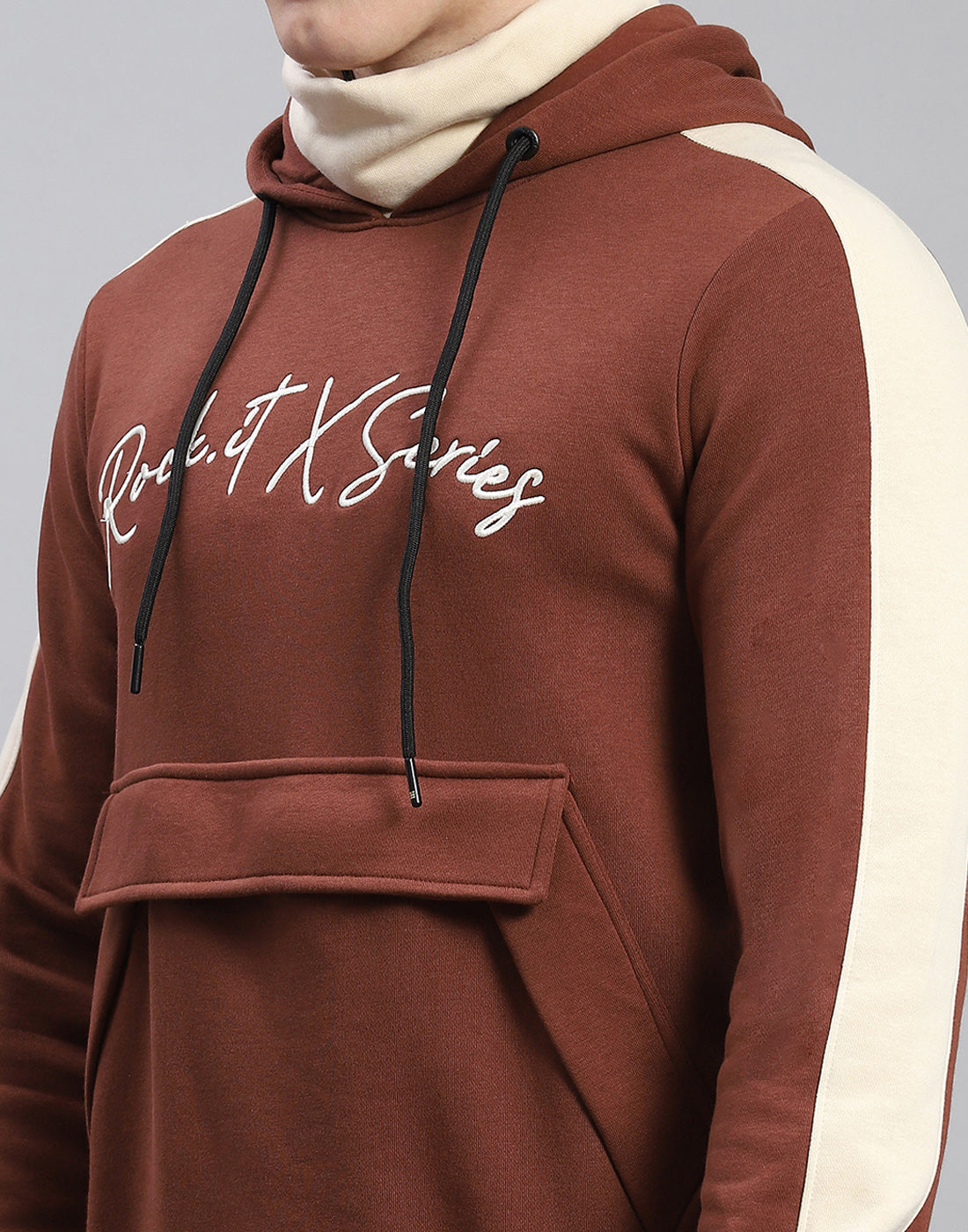 Rock.it Men Brown Solid Hooded Full Sleeve Sweatshirt