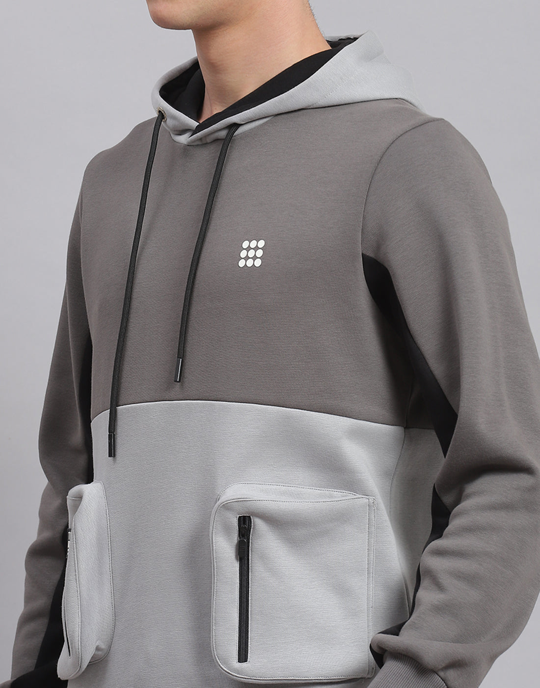 Rock.it Men Grey Solid Hooded Full Sleeve Sweatshirt